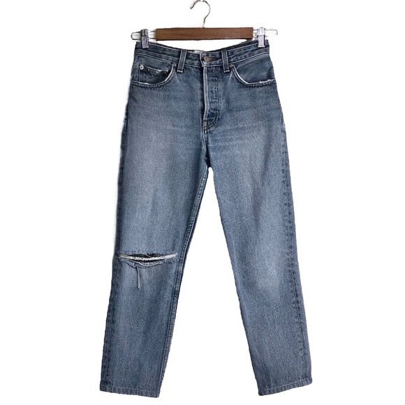 Reformation French Skinny Distressed Baltic Wash High Rise Denim Jeans - Picture 4 of 10